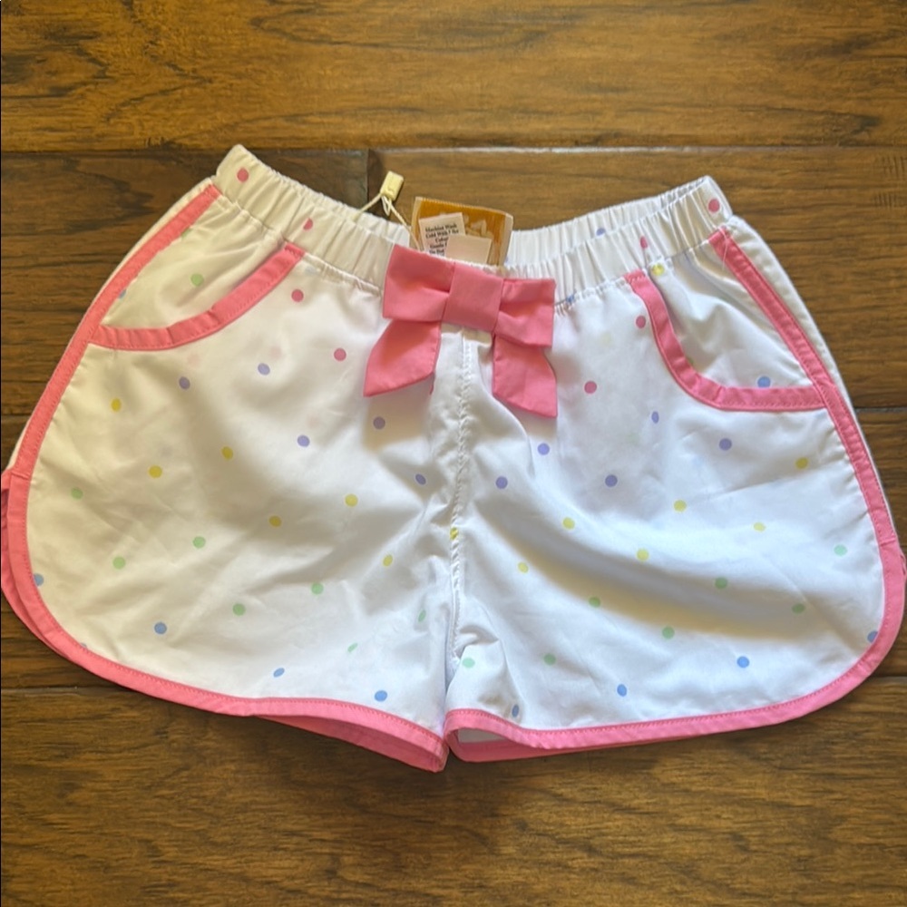 The Beaufort Bonnet Company White and Pink Shorts with Bow Detail